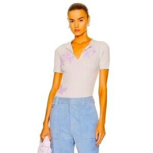 ACNE STUDIOS Embroidered Crop Tee in Ice Blue Small New Tshirt Blouse Womens